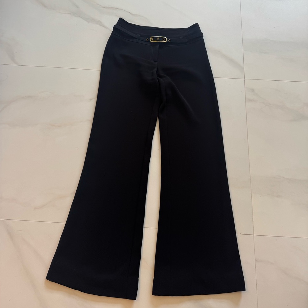 Cache Black Wide-Leg Pants with Gold Buckle Detail